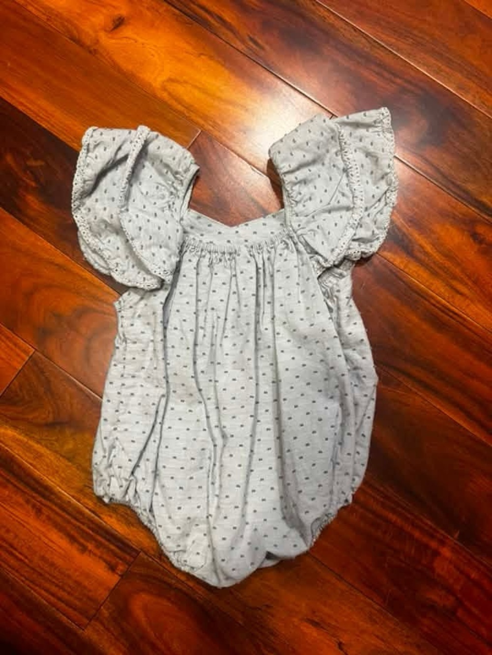 Rylee + Cru Light blue/gray Dot Flutter-Sleeve One-Piece